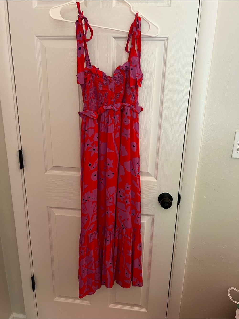 Caballero - Red & Lavender Floral Midi Dress with Tie Straps
